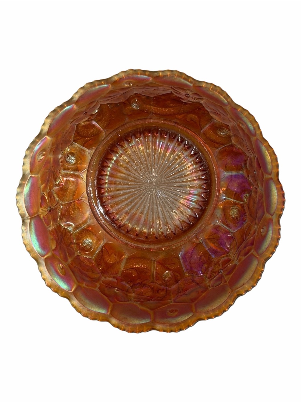 Antique Fenton Feathered Serpent Carnival Glass Deep Round Bowl Marigold - Picture 6 of 6